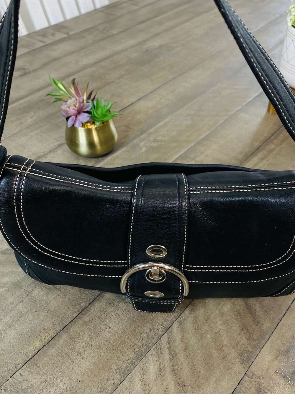 Vintage Coach Soho Y2K Leather Buckle Flap Shoulder Bag Black Hobo F10910 - Picture 9 of 14